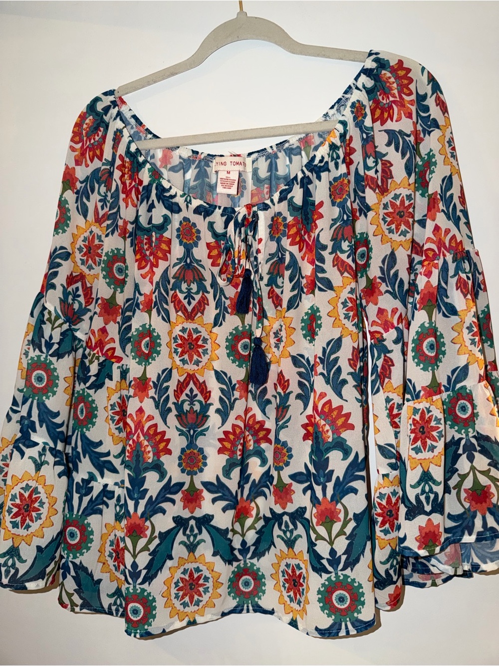 Flying Tomato White Multi Floral Tunic Blouse